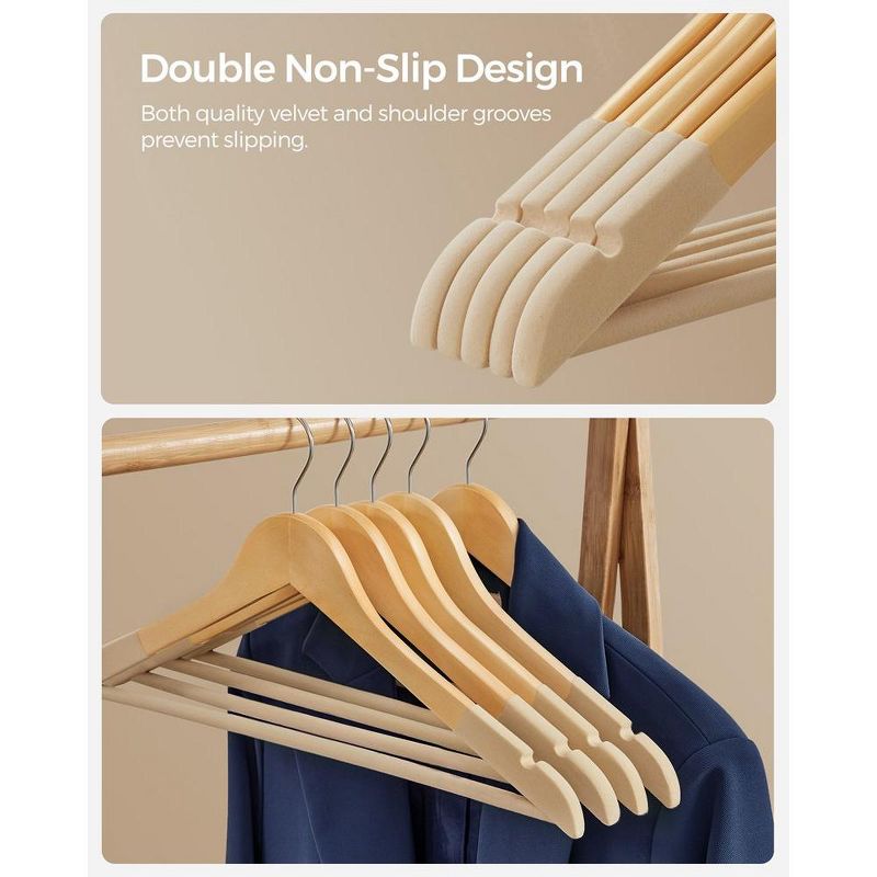 SONGMICS 20 Pack Velvet Wooden Hangers Non-Slip Wooden Hangers Coat Hangers with Shoulder Grooves 360¡ã Swivel Hook Natural, 4 of 9