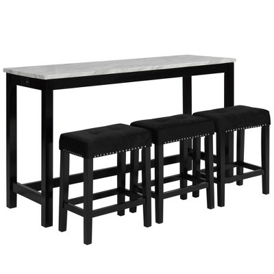 New Classic Furniture,Celeste 4-Piece Faux Marble & Wood Bar Set In Black