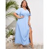 Whizmax Women Plus Size Wrap Maxi Dress Short Flutter Sleeves Empire Waist Split A Line Boho Casual Dress - 4 of 4