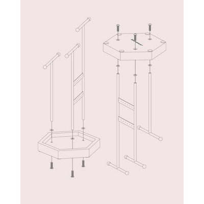 Gold and White Metal Jewelry Display Stand with Hexagonal Base