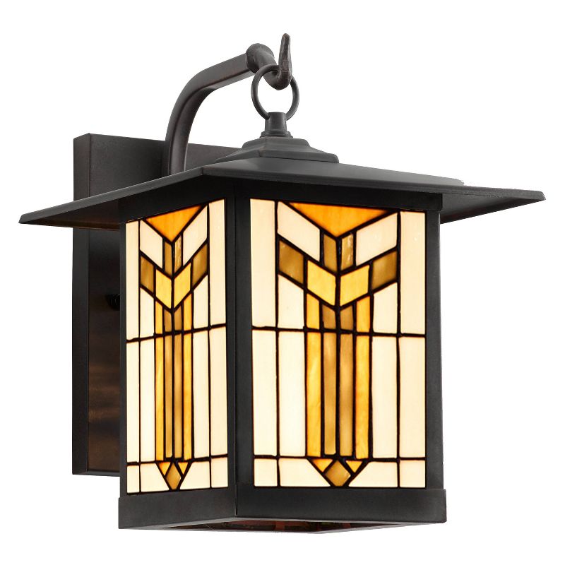 11.75&#34; 1-Light Prairie Craftsman Style Stained Glass Outdoor Lantern Wall Sconce Bronze - River of Goods, 1 of 10