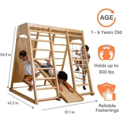 Medium Rainbow Wooden Indoor Playset with Slide and Swing