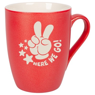 100 North Peace Sign 10 Ounce Crimson Red Metallic Finish, Comfortably Fits Your Hands, New Bone China Coffee Tea Cup Mug, Here We Go!