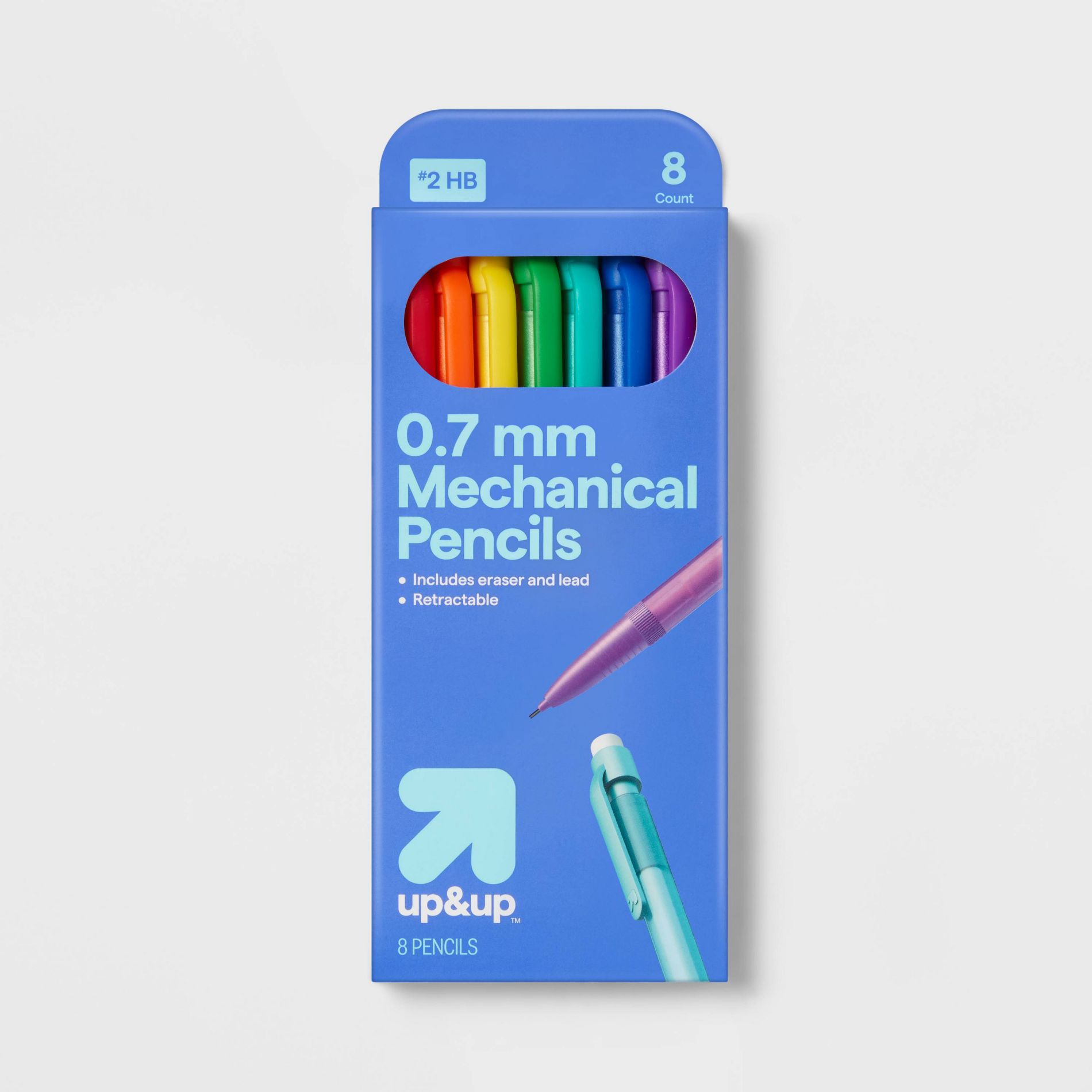 #2 Mechanical Pencil 0.7 mm 8ct - up&up™: School Supplies, Erasable, Retractable, Multicolor, Plastic, Kids, Lead, Stationery