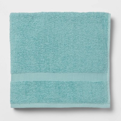 blue and green bath towels