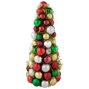 Northlight Shatterproof Ball Christmas Cone Tree with Tinsel - 15.75" - Multicolor - 1 of 4