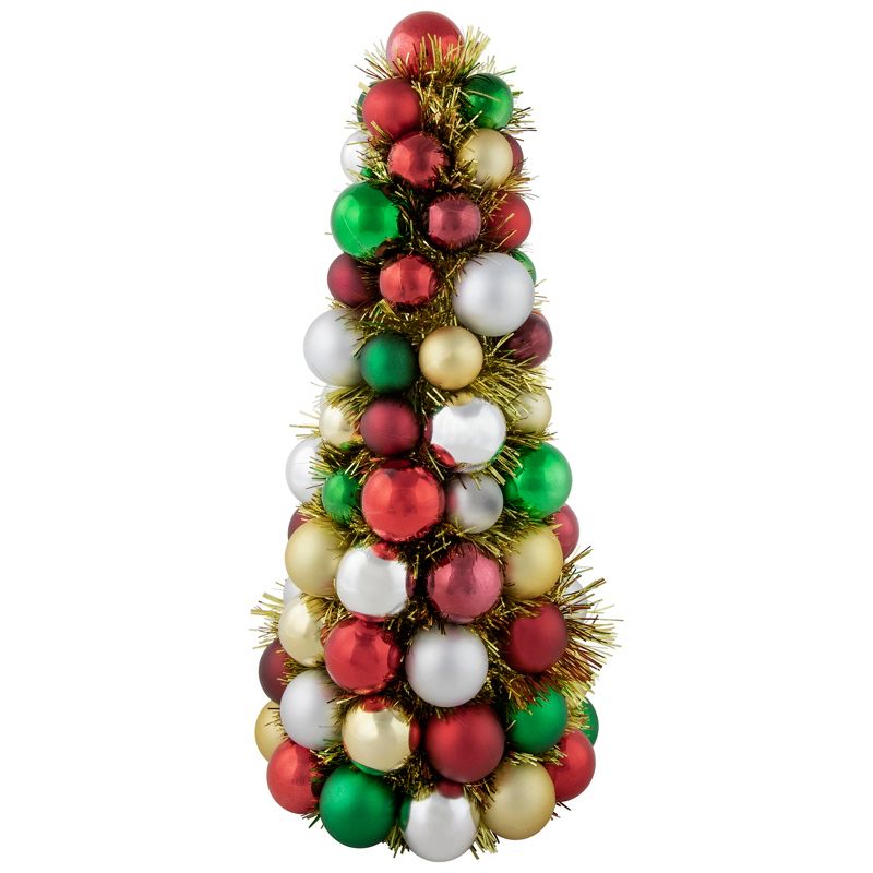 Northlight 15.75" Traditional Colors 3-Finish Shatterproof Ball Christmas Tree with Tinsel, 1 of 6