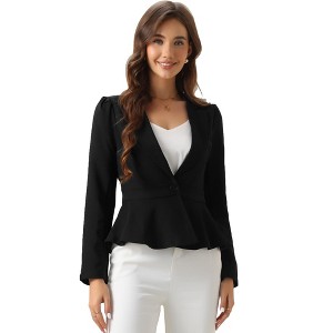 INSPIRE CHIC Women's Office Peplum Hem Long Sleeve Notched Lapel Single Button Dressy Blazer - 1 of 4
