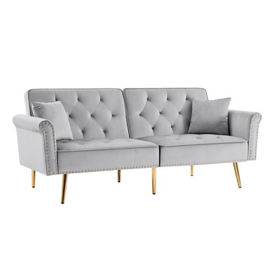 NicBex 69.6 Inch Velvet Convertible Love Seat Sofa with 2 Throw Pillows for Living Room,Bedroom,Office,Apartment