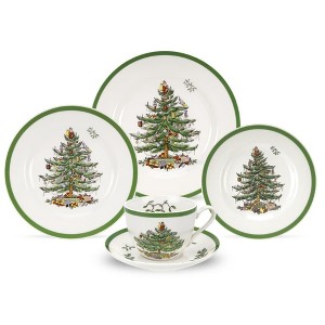 Spode Christmas Tree 5-Piece Place Setting, Dinner Plate 10.5 Inch, Salad Plate 8 Inch, Bread and Butter Plate 6.5 Inch, Teacup and Saucer 7 oz - 1 of 4