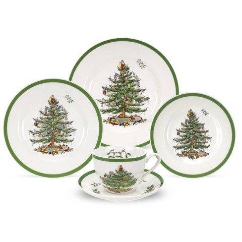 Spode Christmas Tree 5-Piece Place Setting, Dinner Plate 10.5 Inch, Salad Plate 8 Inch, Bread and Butter Plate 6.5 Inch, Teacup and Saucer 7 oz - image 1 of 4