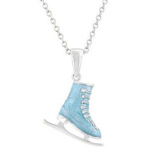 Slickblue Festive Blue Enamel Ice Skate Pendant – Rhodium Plated, Holiday Jewelry with 16" Chain for Women - 1 of 3