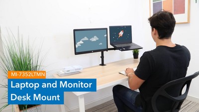 Adjustable Black Dual Laptop and Monitor Desk Mount with Ventilated Tray