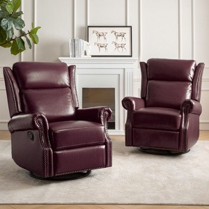 Lauren Genuine Leather Manual Swivel Glider Recliner Set of 2|HULALA HOME - 1 of 4