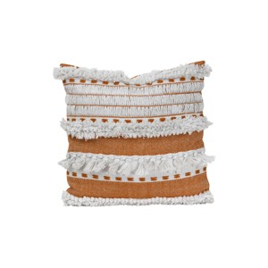18" x 18" Liza Orange Striped Hand Woven Decorative Indoor/Outdoor Accent Throw Pillow w/ Tied Fringe - 1 of 4