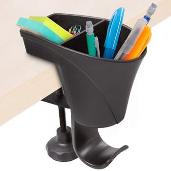 Clamp-On Pen Cup – 3-in-1 Desk Organizer with Storage Containers and Hook – Black – Stand Steady