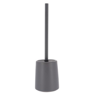 Gray Stoneware Toilet Brush and Holder with Metallic Handle