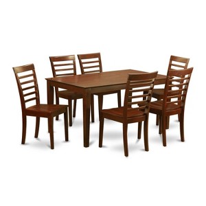 HomeStock 7-Piece Rectangle Mahogany Finish Solid Wood Top Dining Table with 6 Chairs - 1 of 4