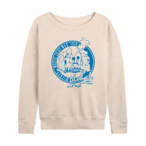 Women's - Disney - Mickey Surf Wax Lightweight French Terry Wide Neck Long Sleeve Shirt - 1 of 4