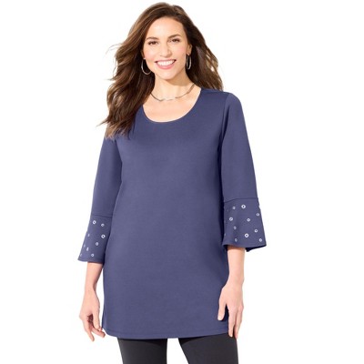 Catherines Women's Plus Size Black Label Grommet Ponte Tunic