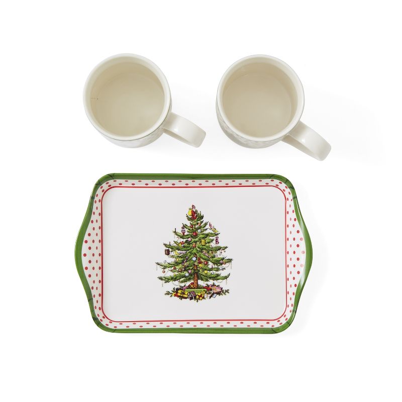 Pimpernel Christmas Tree Polka Dot Set of 2 Mugs and Tray. 10oz, 5 of 6