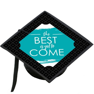 Big Dot of Happiness Teal Grad - Best is Yet to Come - Turquoise Graduation Cap Decorations Kit - Grad Cap Cover