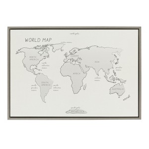 Kate and Laurel Sylvie World Map Sketch Framed Canvas by Teju Reval of SnazzyHues, 23x33, Gray - 1 of 4