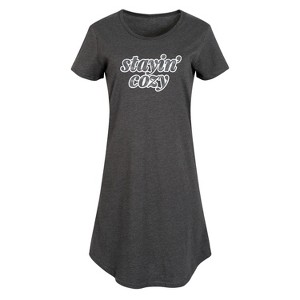 Women's - Instant Message - Stayin Cozy Graphic T-shirt Dress - 1 of 4