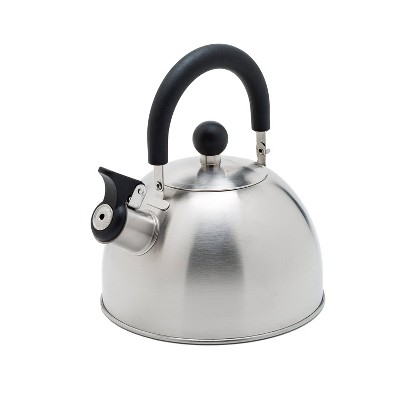 Primula Stewart Whistling Stovetop Tea Kettle Food Grade Stainless Steel, Hot Water Fast to Boil, Cool Touch Folding, 1.5 qt, Brushed with Black