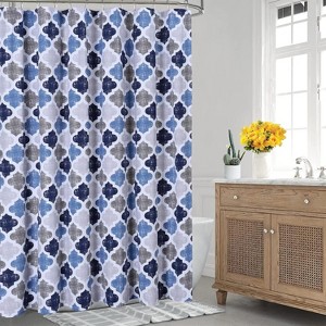Navy Shower Curtain 84-Inch, Geometric Lattice, Fabric Water-Resistant Bathroom Curtain, Modern Farmhouse Style, Dark Navy/Blue/Grey - 1 of 4