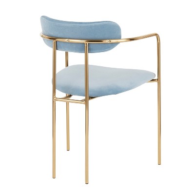 Blue Velvet Upholstered Arm Chair with Metal Frame