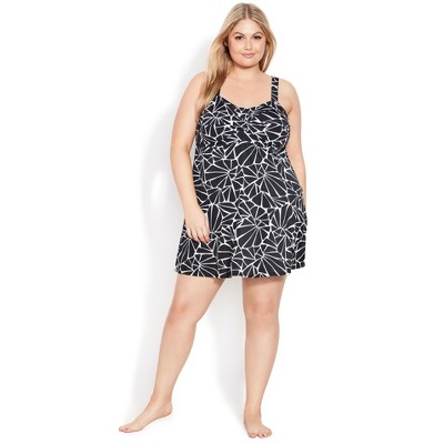 Women's Plus Size Twist Print Swim Dress - Black Geo