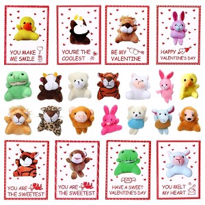 28pcsValentines Day Gifts Cards for Kids with Animal Plush Toy Key Chain - 1 of 4