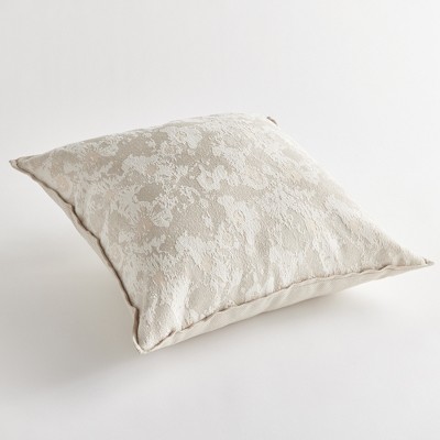 Sofia 24" Square Beige and Gray Jacquard Indoor-Outdoor Pillow