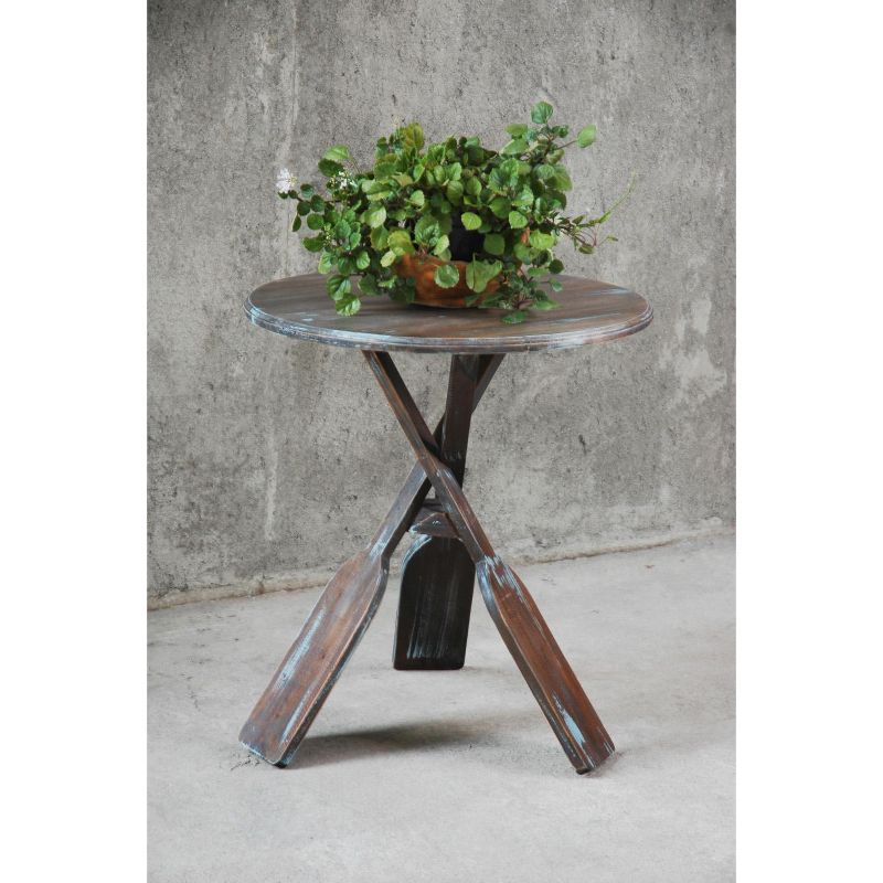 Besthom Shabby Chic Cottage 23.5 in. Bluebrush Brown Round Solid Wood End Table, 3 of 7
