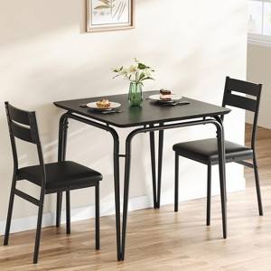 3-Piece Square Dining Table Set for 2, Small Kitchen Table with 2 Chairs, Black Dinette Set for Apartments, Small Spaces, Compact 2-Seater Table - 1 of 4