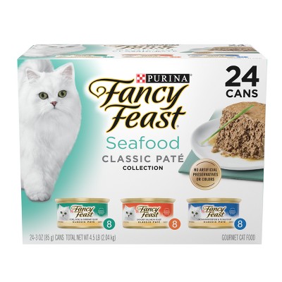 Photo 1 of Purina Fancy Feast Seafood Classic Paté Variety Pack Tuna, Salmon, Fish & Shrimp Flavor Wet Cat Food Cans - 3oz exp 07/2026