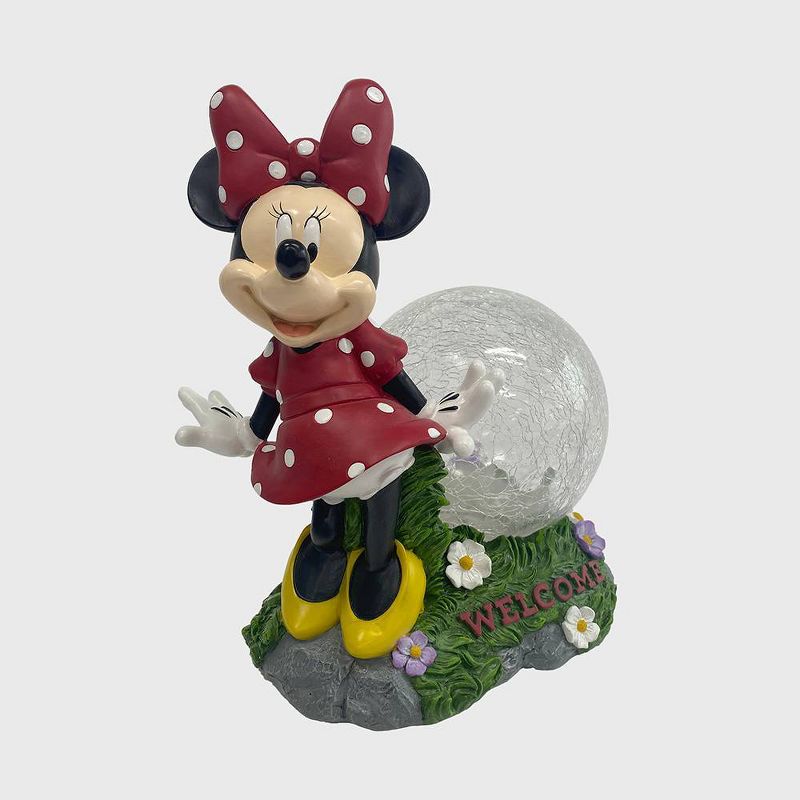 Disney 10.63&#34; Fiberglass/Polyester Minnie Solar Garden Statue with Crackle Glass Ball, 1 of 7