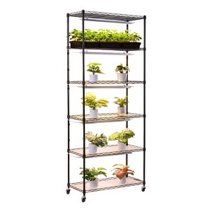 VEVOR Plant Shelf with Grow Light,6-Tier Indoor Plant Stand,71in Display Rack with Wheels& 4/9/14H Timer,150W 3-Color Full Spectrum Grow Lights,Black - 1 of 4