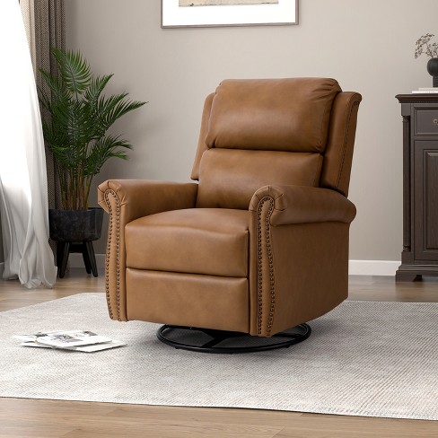 Brown leather deals swivel rocker recliner