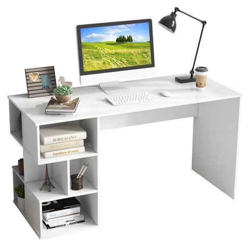Costway Home Office Computer Desk White Study Desk Laptop Table with Drawer  & Storage Shelf