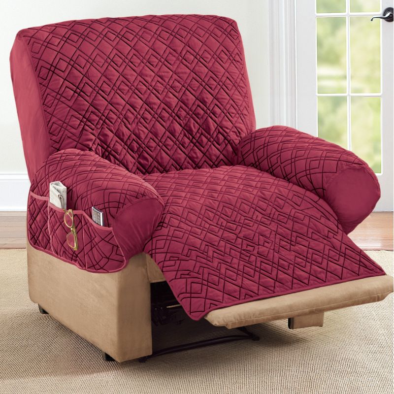 Collections Etc Diamond-Shape Quilted Stretch Recliner Cover with Storage Pockets - Furniture Protector, 2 of 3
