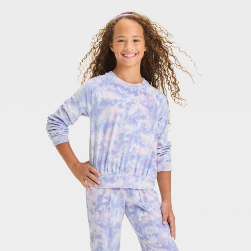 Girls tie Dye Microfleece Pullover Top Cat Jack Aqua Blue Xl Target