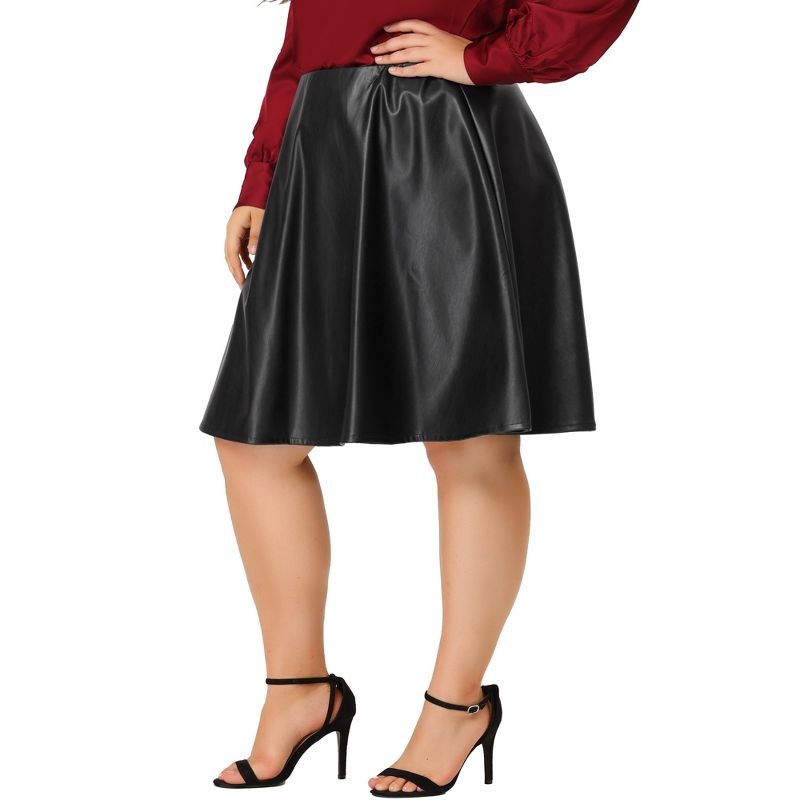 Agnes Orinda Women's Plus Size PU A-Line Versatile Flared Party Skirts, 2 of 7