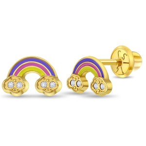 Girls' Rainbow Enamel Screw Back 14k Gold Earrings - In Season Jewelry - 1 of 3
