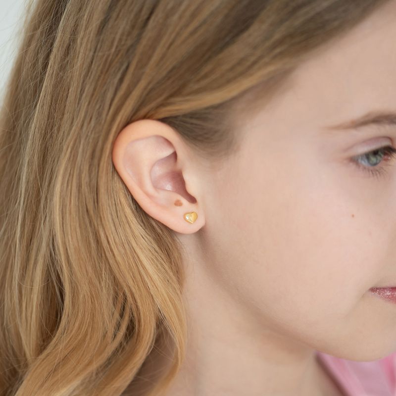 Girls' TIny Puffed Heart Screw Back 14k Gold Earrings - In Season Jewelry, 4 of 7