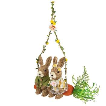 Northlight Rabbits on Carrot-Shaped Swing Easter Hanging Decoration - 17"