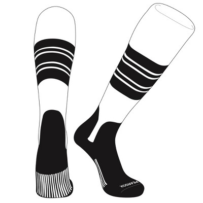 PEAR SOX OTC Baseball Softball Stirrup Socks (E, 5in) White, Black, Black, Black
