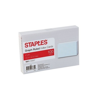 Staples 4" x 6" Graph Ruled White Index Cards 100/Pack (50997) TR50997