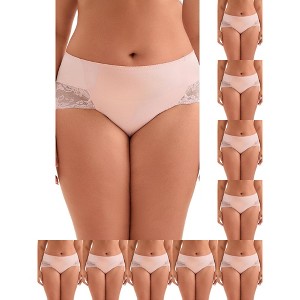 INSPIRE CHIC Women's Mid-Rise Solid Lace Trim Invisible Briefs 10 Packs - 1 of 4